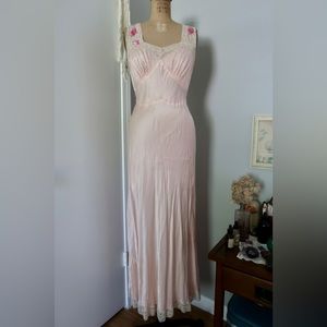 Rare 1930’s SATIN GOWN WITH ORIGINAL ROSE APPLIQUÉ